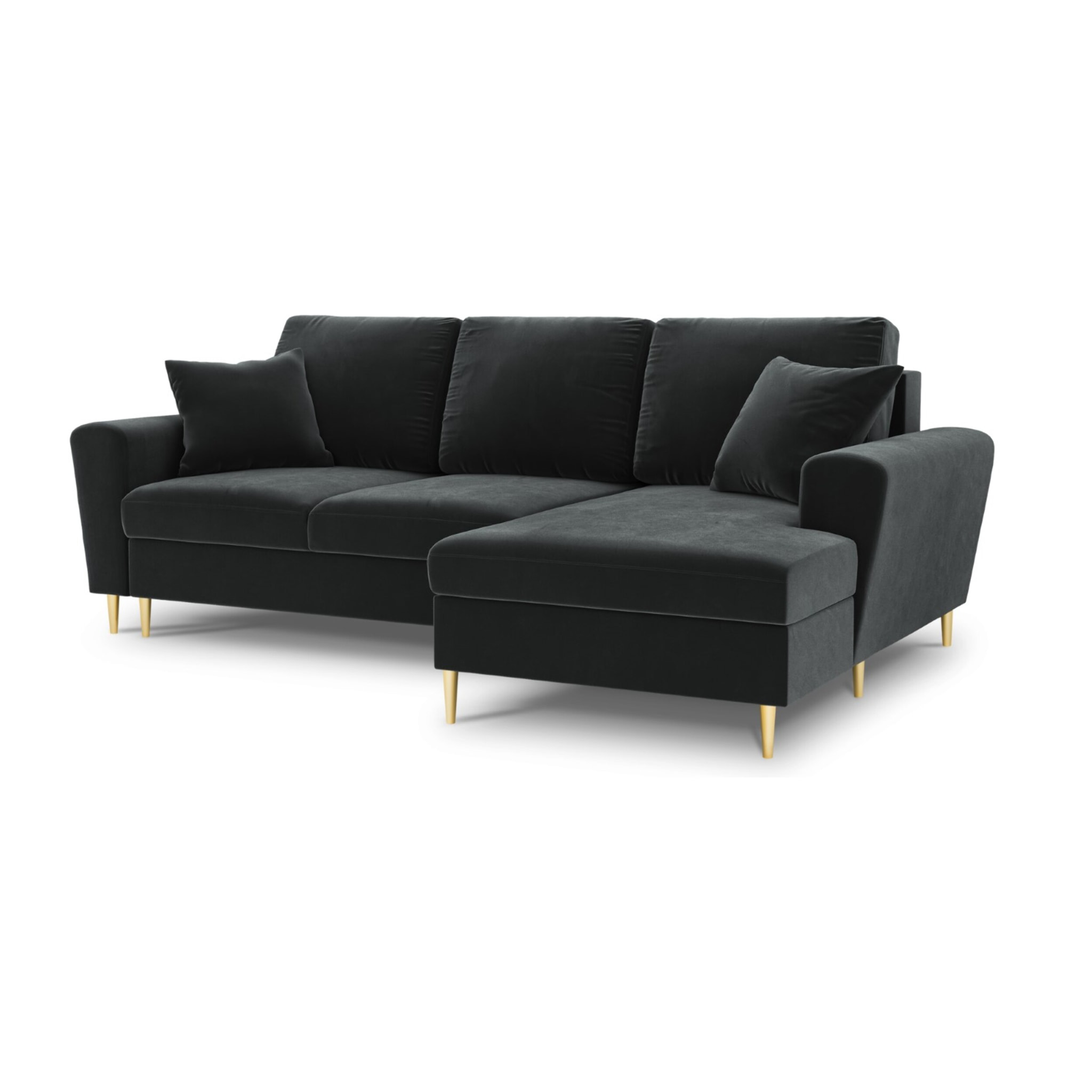 Canapé d'angle droit convertible avec coffre de rangement "Kyoto" 4 places en velours gris foncé