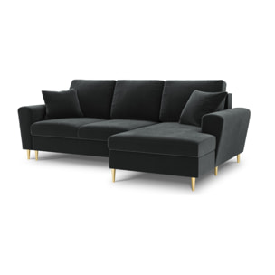 Canapé d'angle droit convertible avec coffre de rangement "Kyoto" 4 places en velours gris foncé