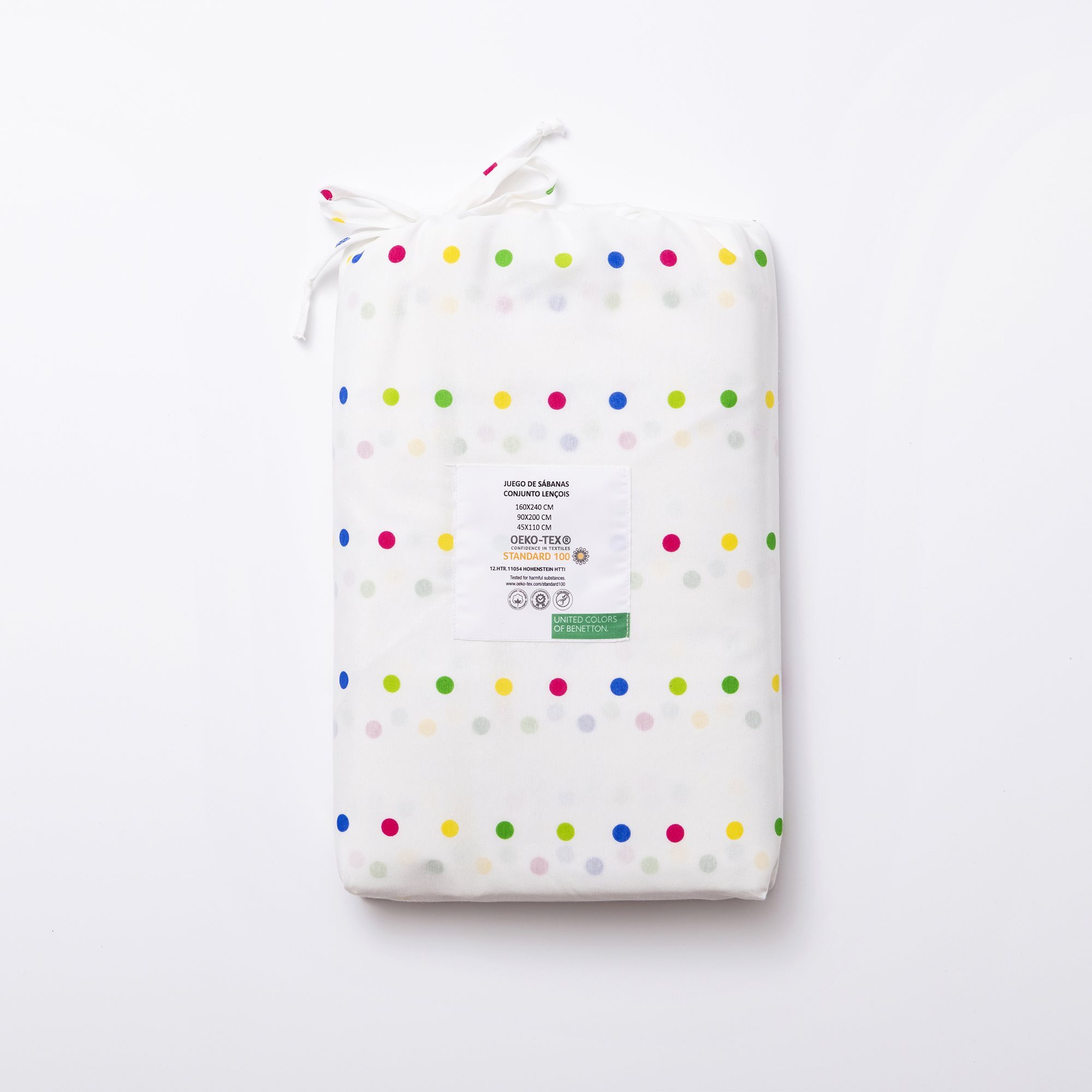 Set 4pc cama (sábana bajera 160x200+30cm + sábana encimera 240x240cm + fundas almohada 45x90cm (x2)) rainbow benetton 70%algodón + 30% poliéster