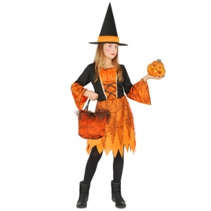 Strega Delle Zucche Costume Halloween Con Borsa Lusso In Pizzo Bambina