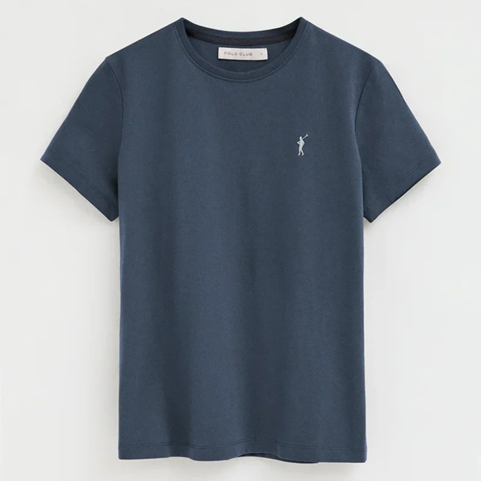 Maglietta blu denim a maniche corte e a girocollo con ricamo Rigby Go
