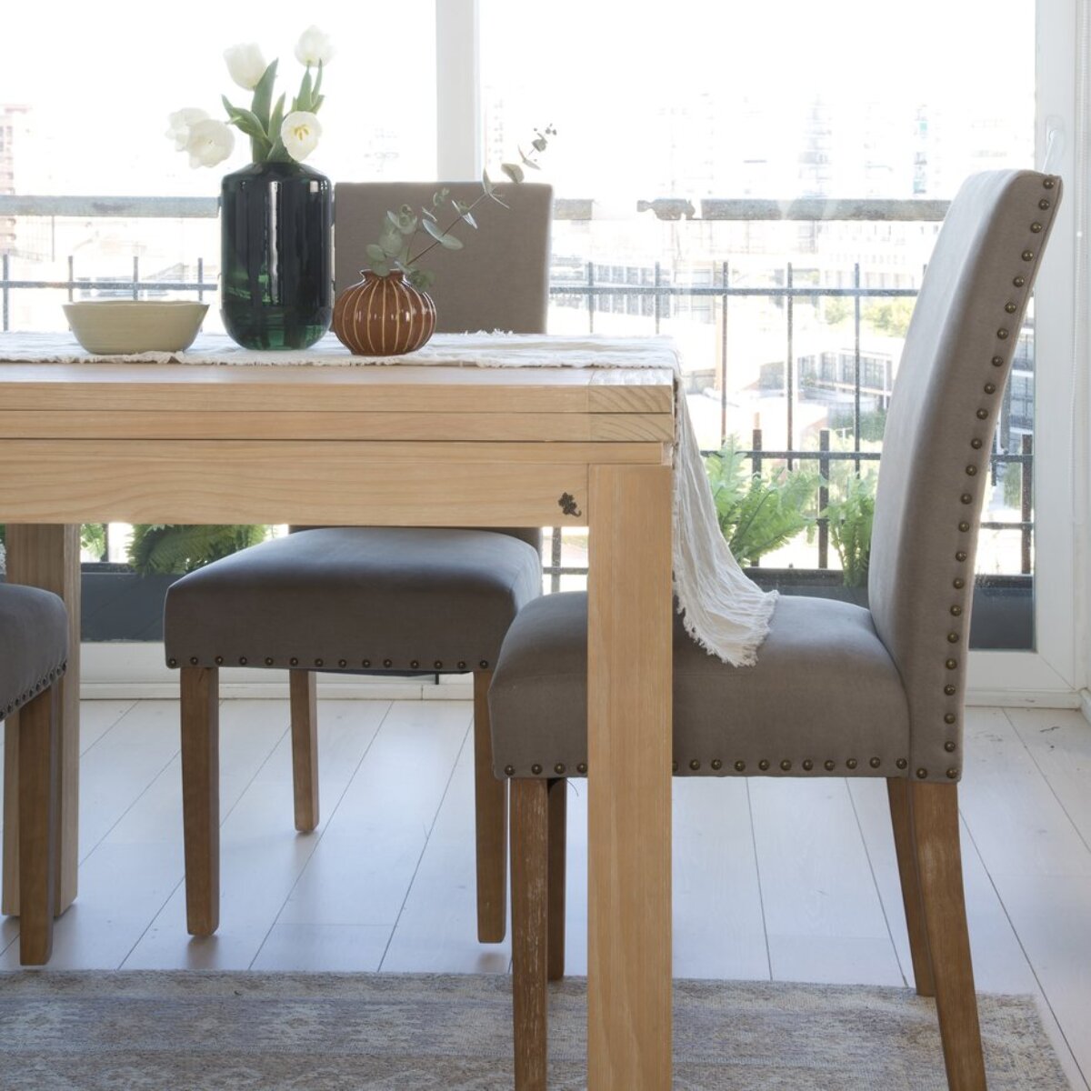 Table à manger extensible Blay -bois massif et placage naturel de mindi-couleur naturel 90 x 78 x 90 cm