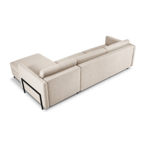 Canapé d'angle droit convertible avec coffre de rangement "Yanis" 5 places en tissu structurel beige