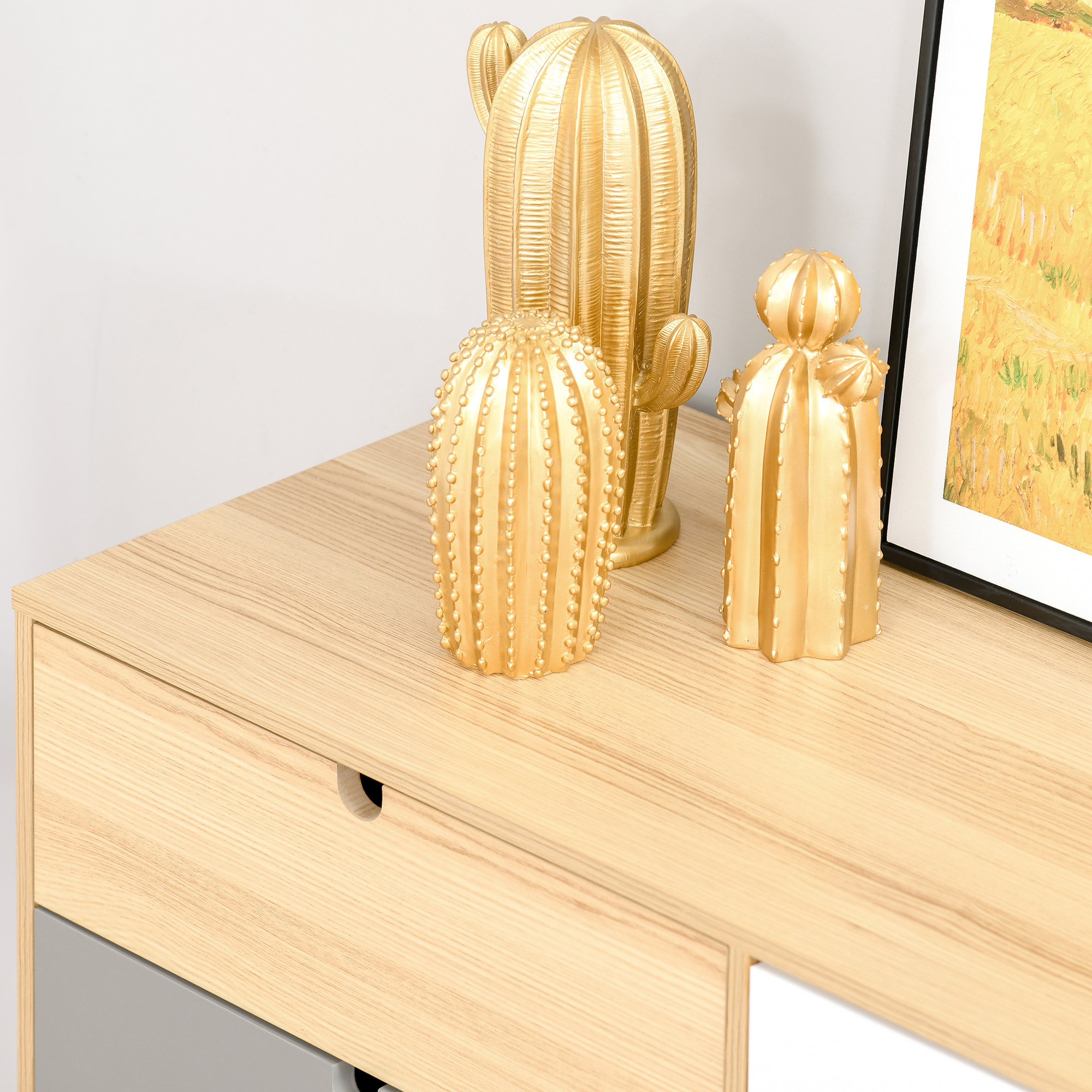 Buffet design scandinave 2 placards tiroirs coulissants MDF multicolore blanc gris bois clair
