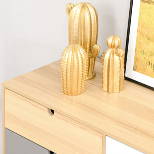 Buffet design scandinave 2 placards tiroirs coulissants MDF multicolore blanc gris bois clair
