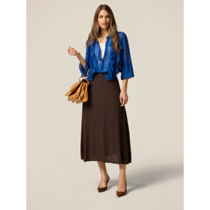 Oltre - Camisa de mezcla de seda con volantes - Azul