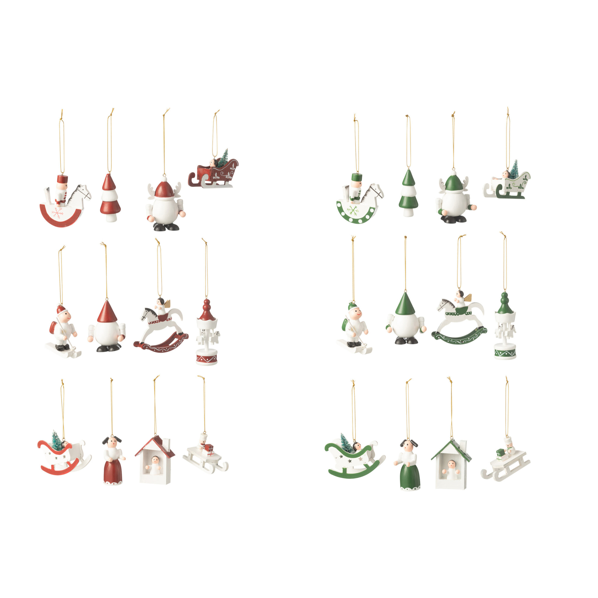 J-Line suspension de Noël - bois - vert/rouge - 2 boîtes de 12 pièces