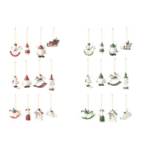 J-Line suspension de Noël - bois - vert/rouge - 2 boîtes de 12 pièces