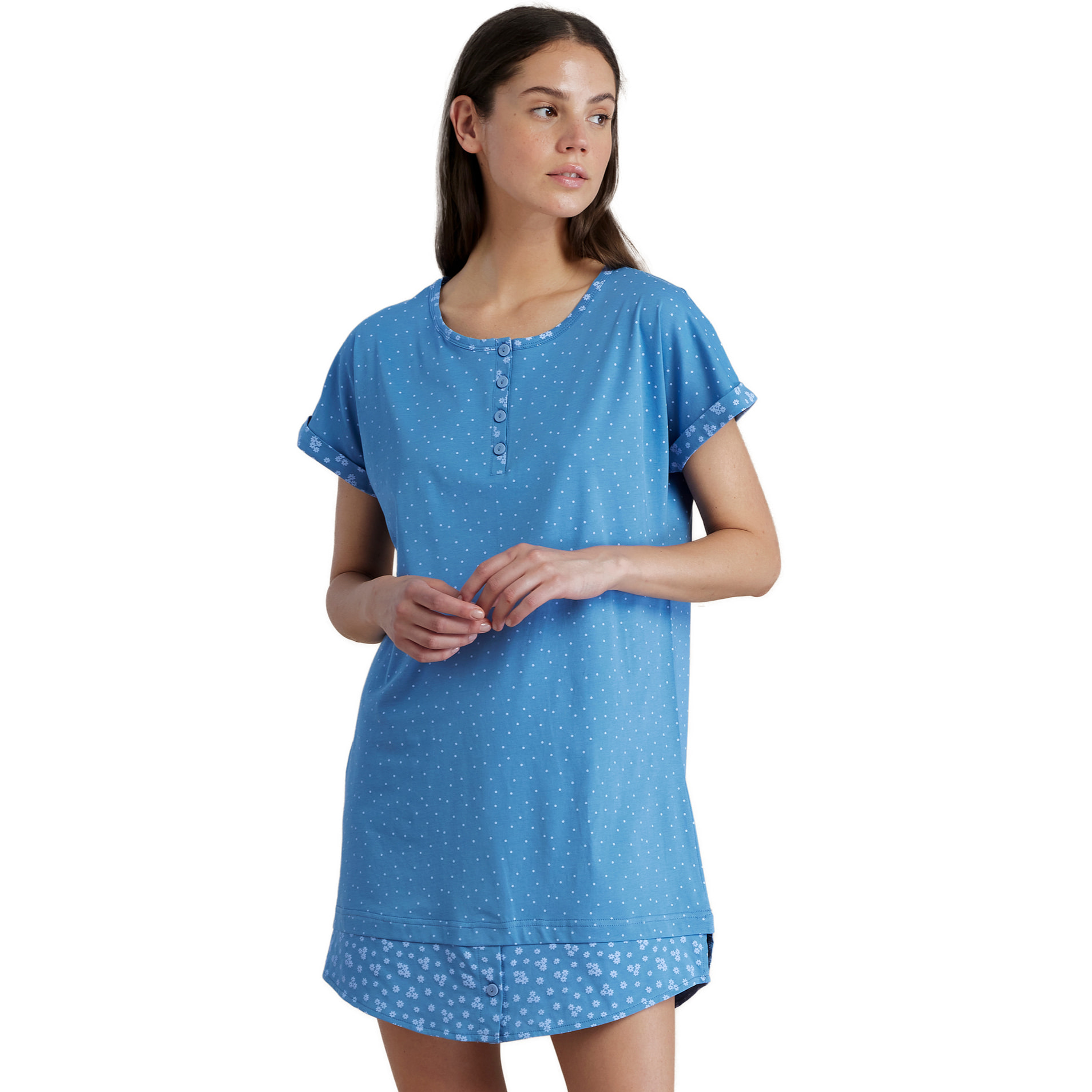 Camicia da notte donna in cotone con collo quattro bottoni articolo dot Noidinotte