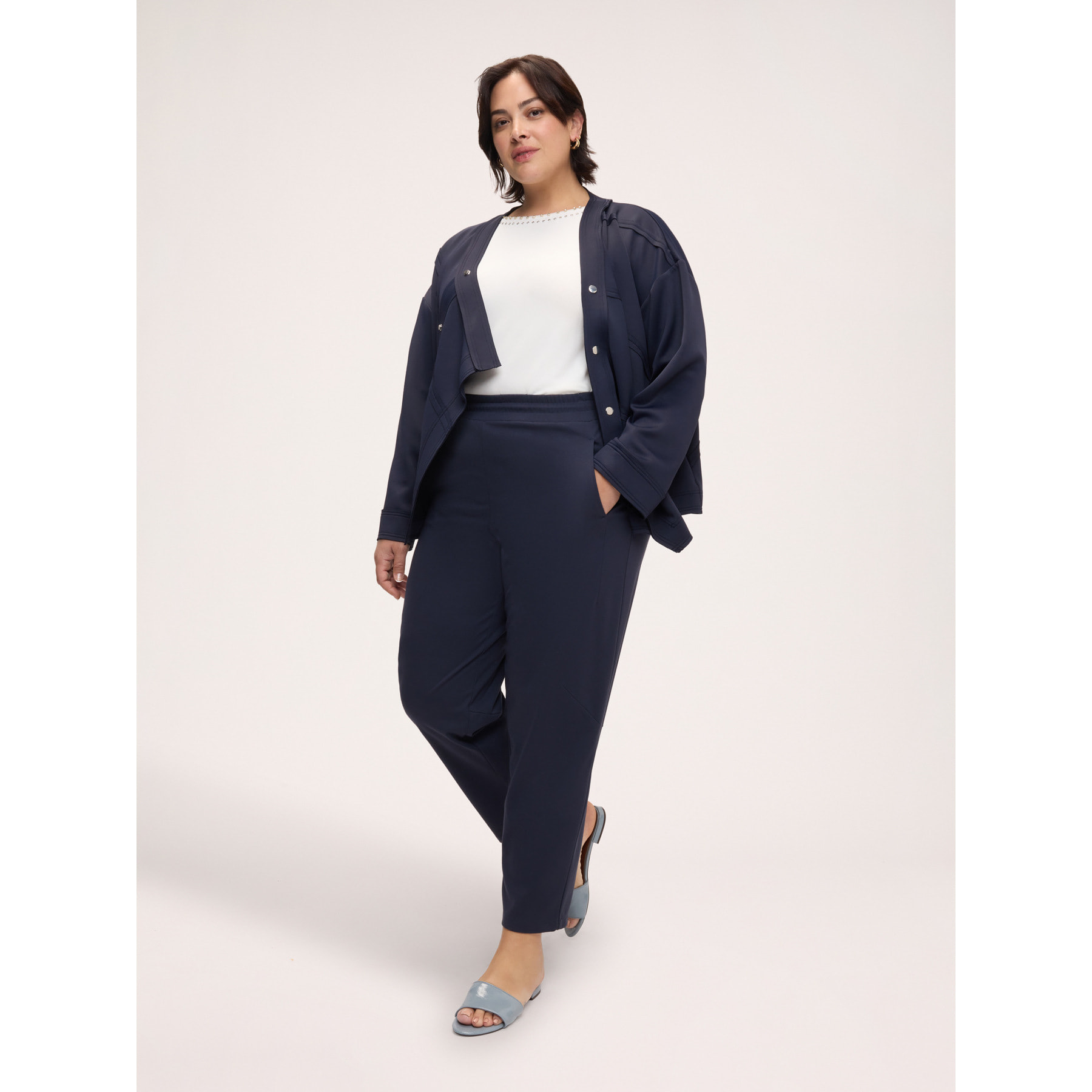 Fiorella Rubino - Pantalones en punto Milano con cordón en la cintura - Azul