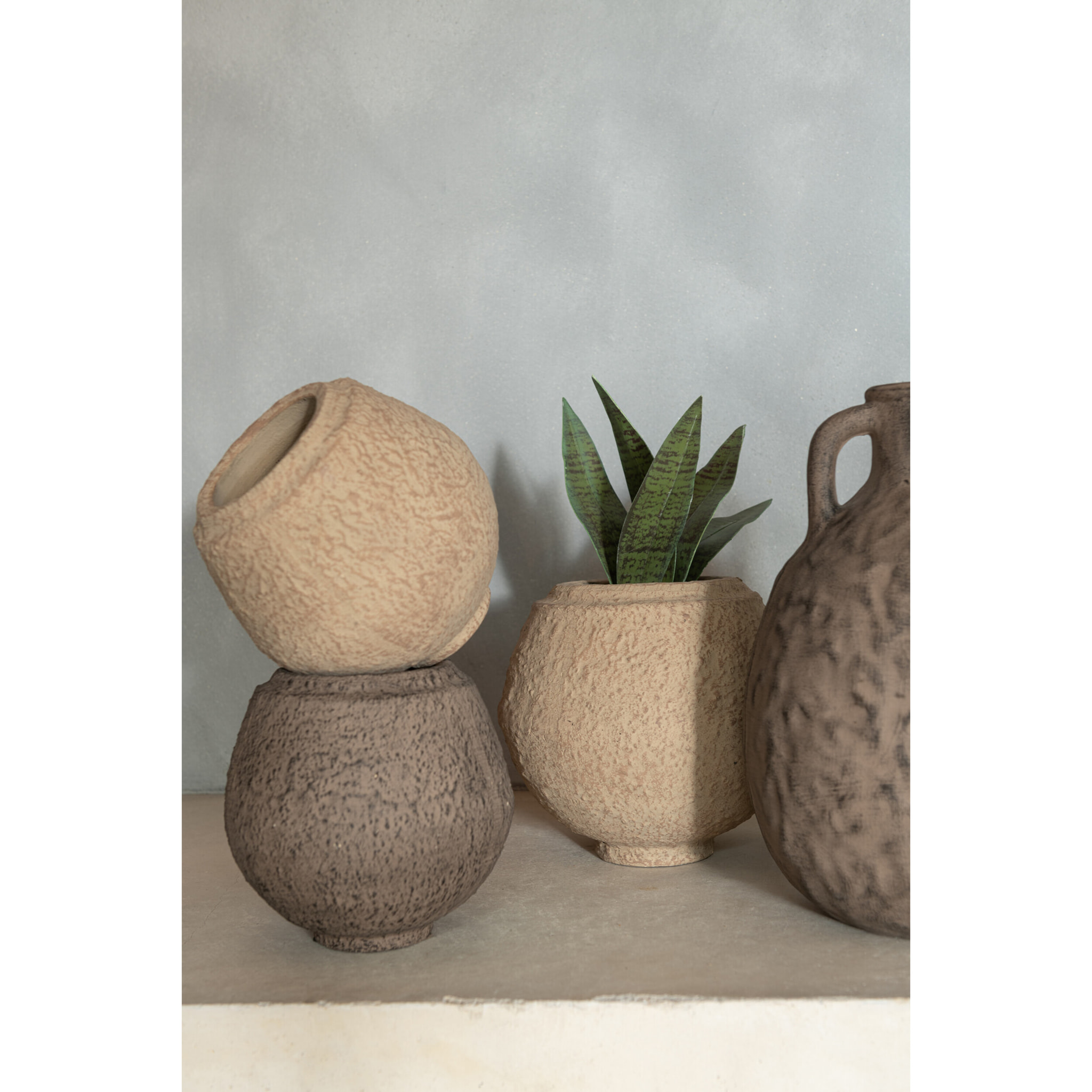 J-Line cache-pot - céramique - taupe/brun - small - 2 pièces - Ø 15.5 cm