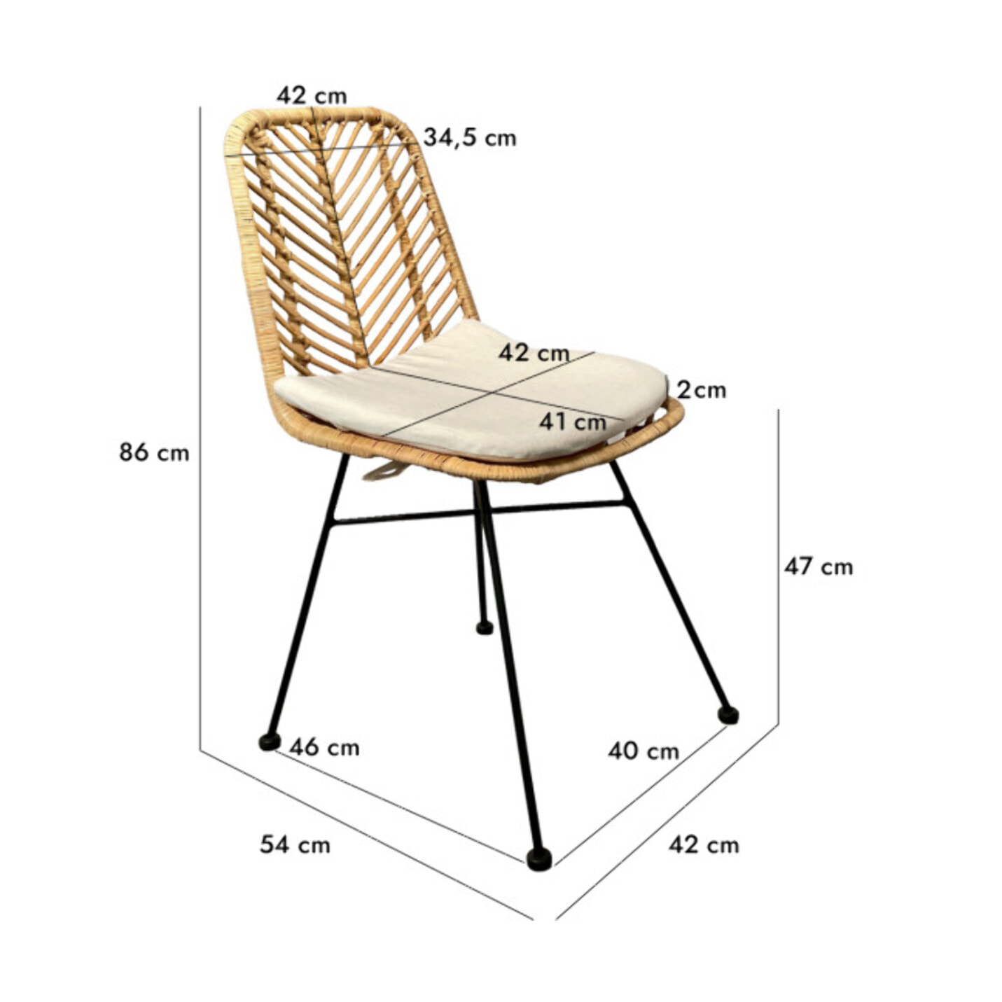 Chaise en rotin naturel tressé avec coussin blanc – RATTAN 2
