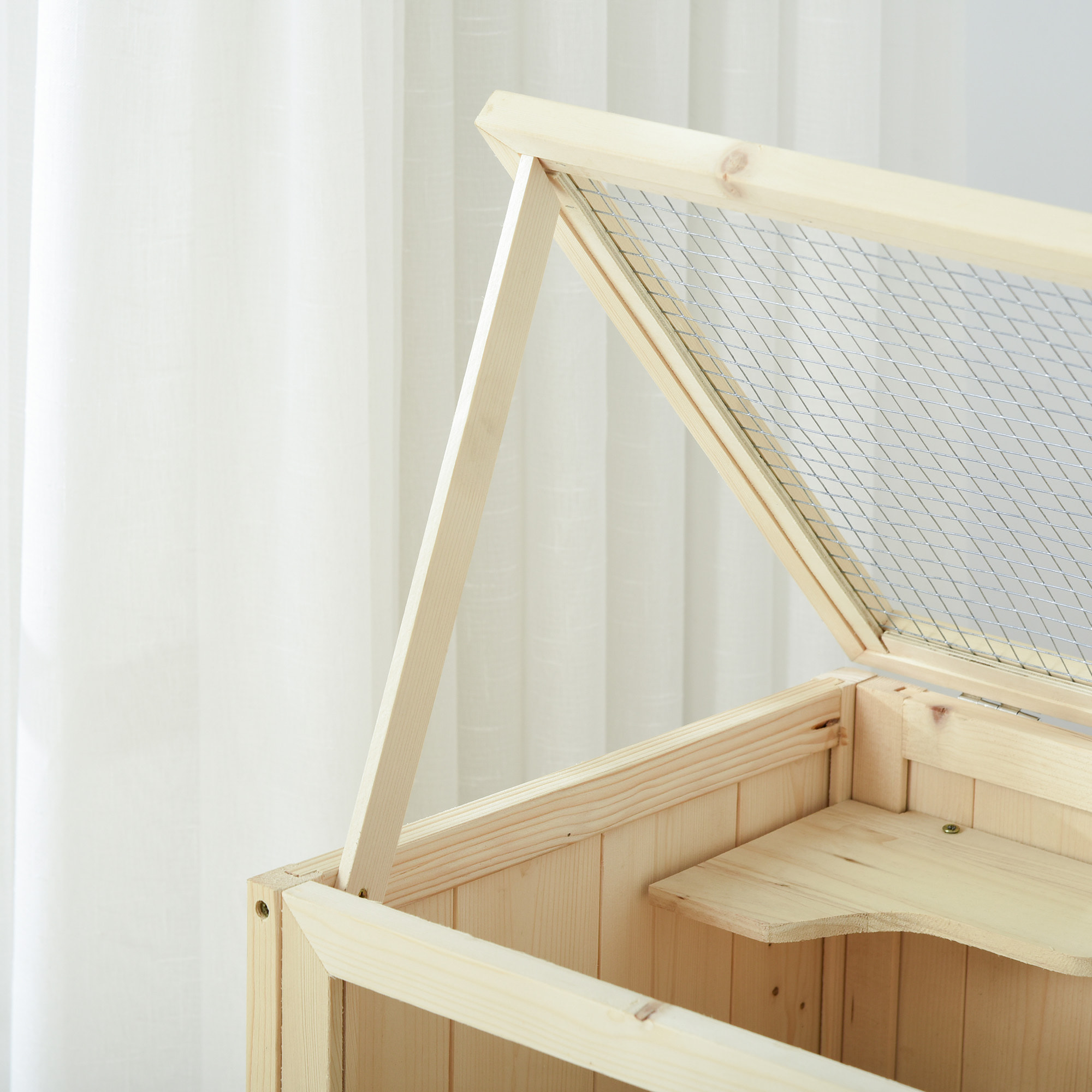 Cage hamster en bois sur pieds - étagère, plateformes, rampe - toit ouvrant, trappe nourrissage