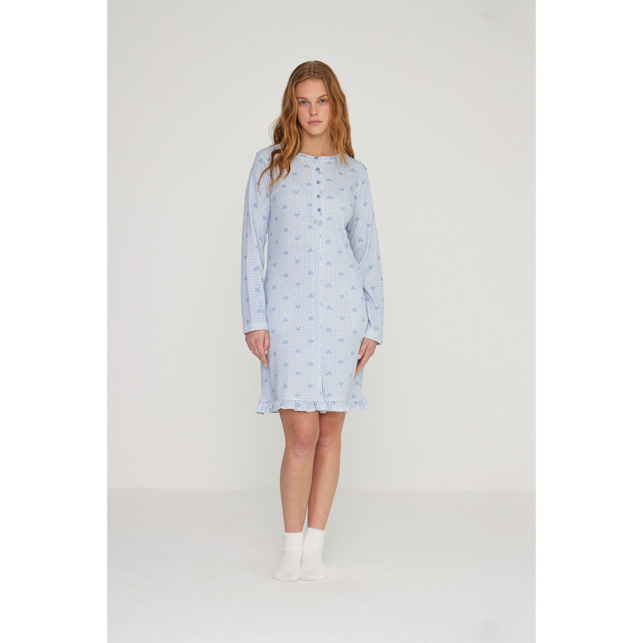 Camicia da notte donna heart in caldo cotone aperta davanti Noidinotte