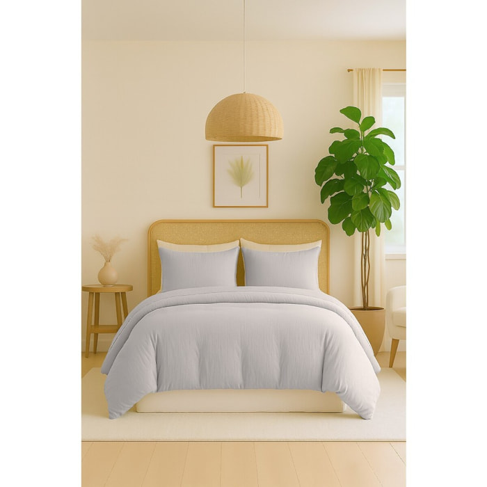 Parure housse de couette gaze de coton gris