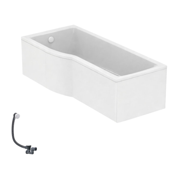 Baignoire bain douche 170 x 80 cm gauche Connect Air + tablier + vidage Blanc