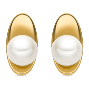 Pendientes con Perla Blanca acabado oro 18k