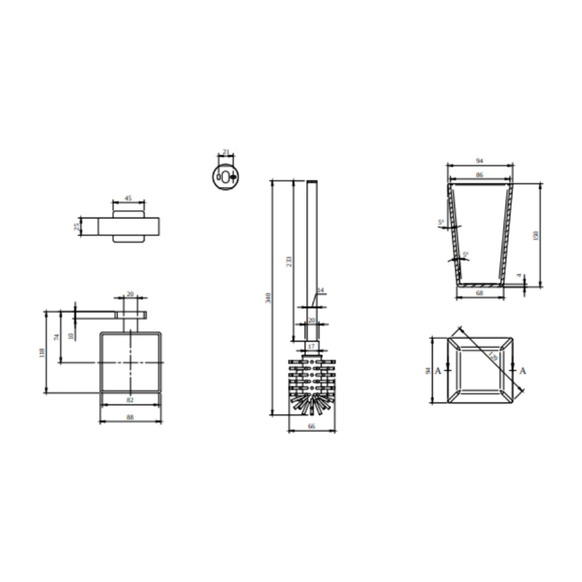 Ensemble brosse WC Elements - Striking Nickel Brossé