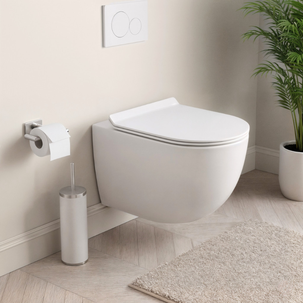 PixL WC suspendu en céramique Tornado Quiet Flush, fixations invisibles + abattant Soft-Close, Blanc mat (CEPX010RTORPWM)