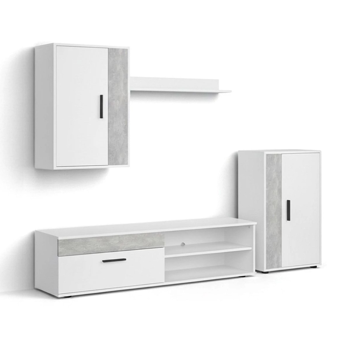 Salón modular con mueble TV en blanco artik y microcemento 190 cm Lunet Blanco Artik (Blanco Mate) - Microcemento