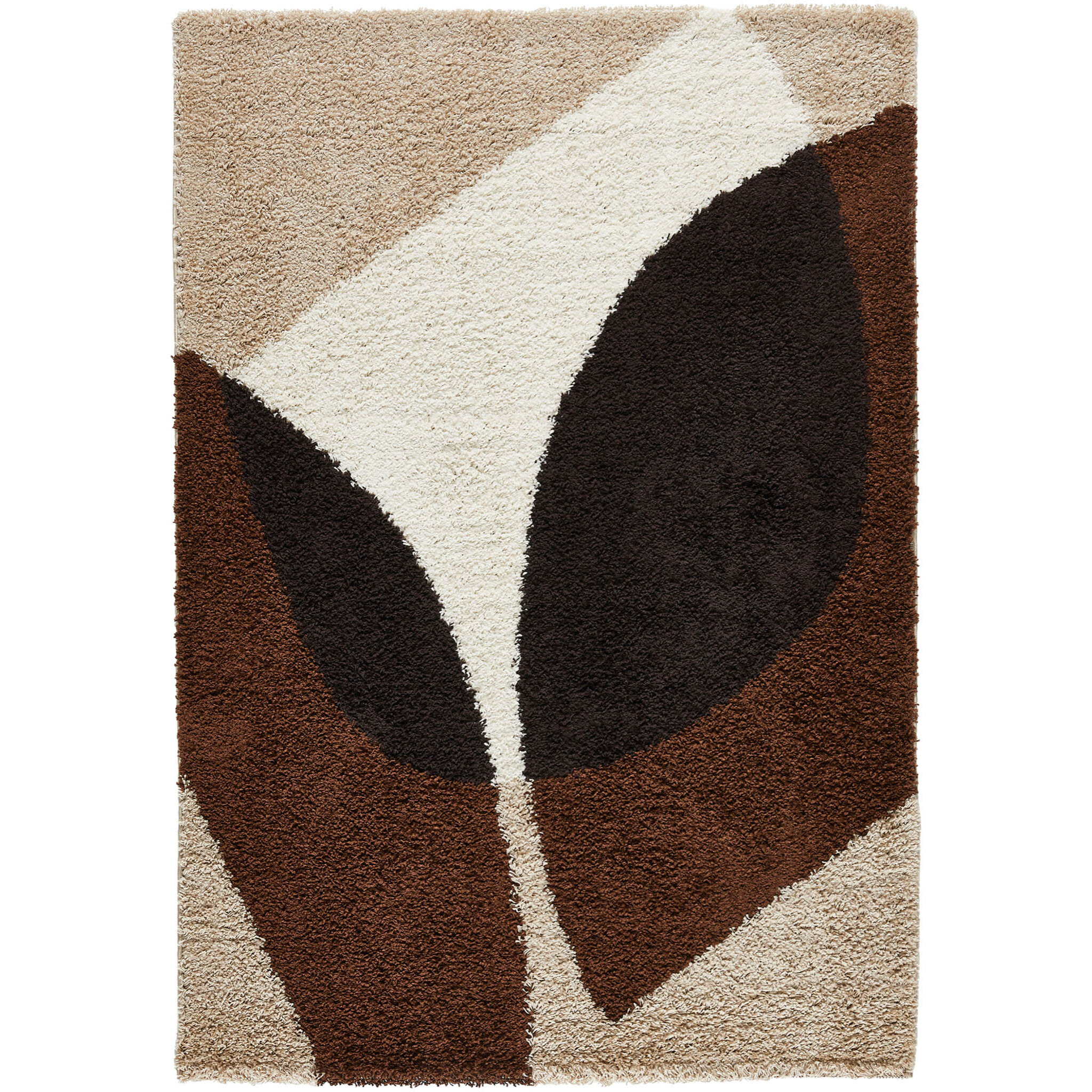 PALERME - Tapis shaggy à poils long à motif abstrait - Marron, Beige, Café et Crème