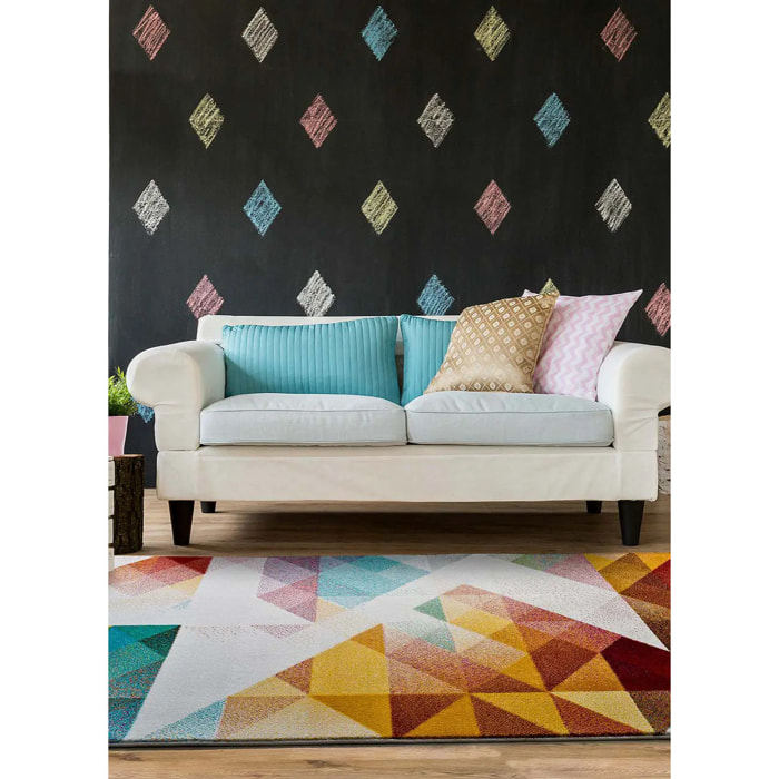 PANDORA Alfombra geométrica de pelo corto multicolor, 160x230 cm.