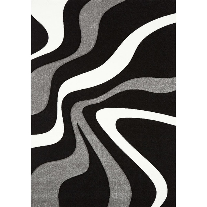 Tapis Hoja, motif : 'vague' noir gris et blanc