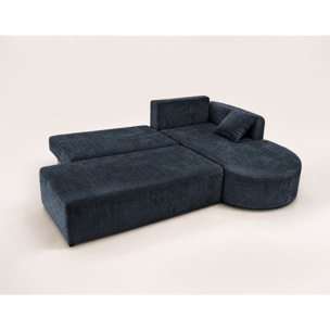 Miro - Canapé d'angle droit 4 places convertible avec coffre en velours texturé - Bleu