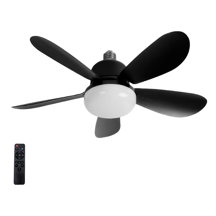 Ventilador de techo FS-5YHX-R520 de 52 cm. Adaptador E27, 3 velocidades y luz LED regulable de 16 W. Incluye mando a distancia.