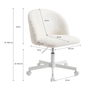 Silla de escritorio tapizada en borreguito blanco 76-89,5 cm Candy Blanco