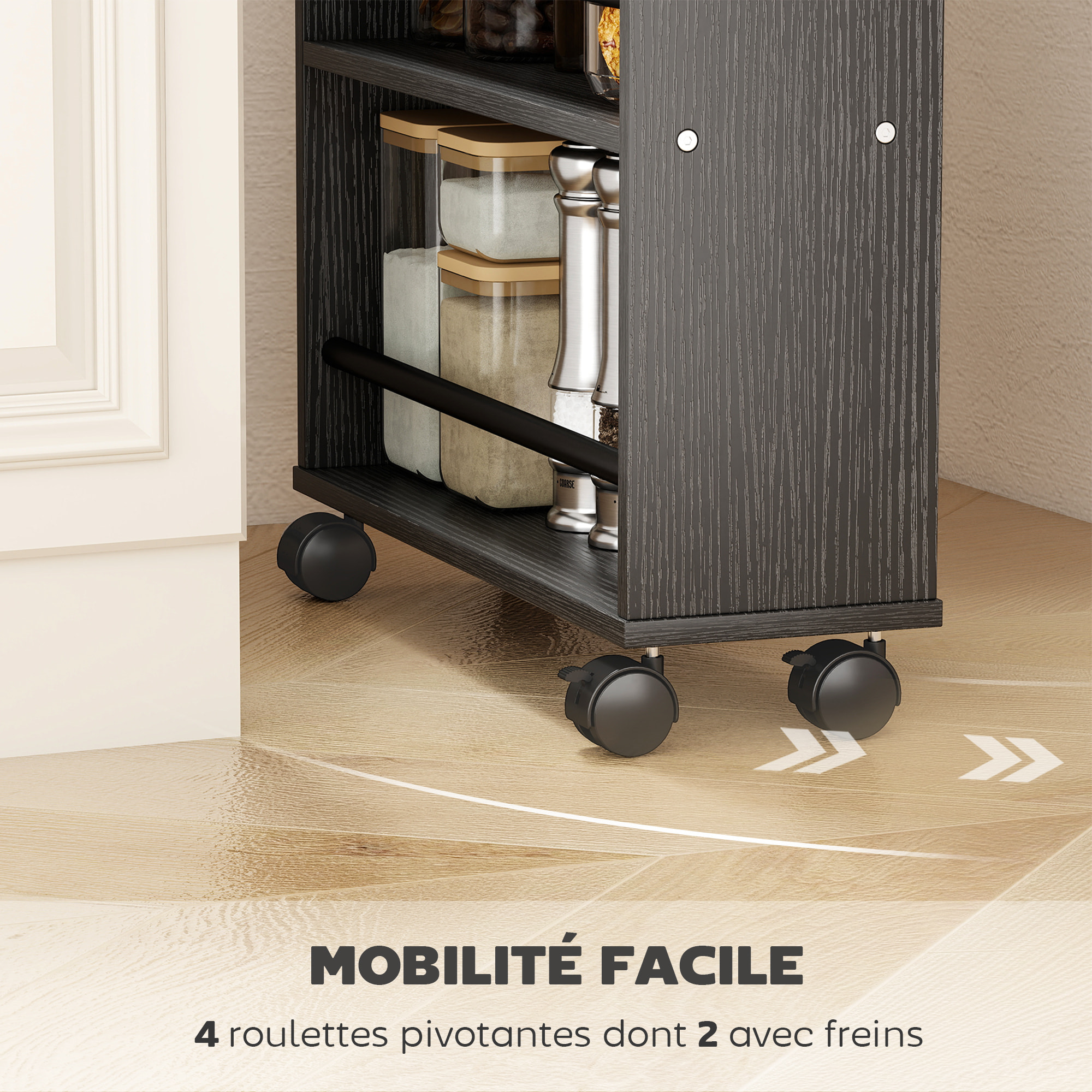 Chariot de rangement 4 niveaux - desserte à roulettes - cuisine ou salle de bain - noir