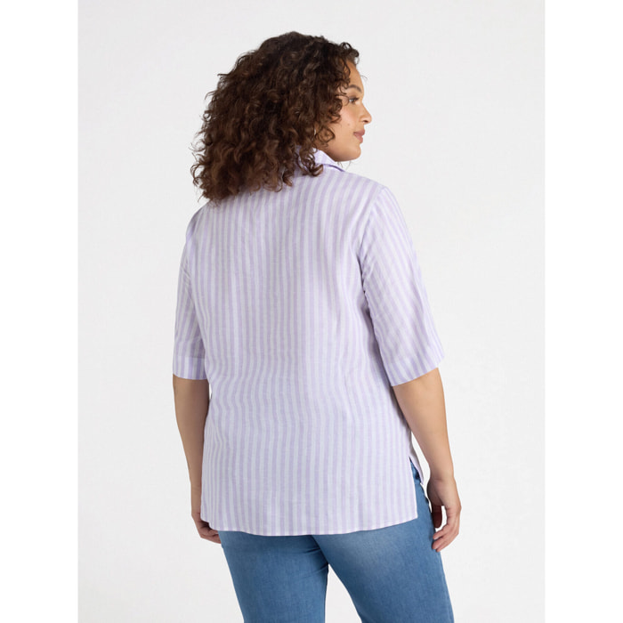 Fiorella Rubino - Camisa de rayas de lino y viscosa. - Violeta