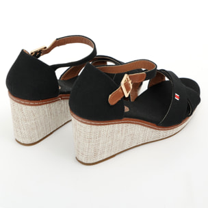 Sandali in tessuto con zeppa