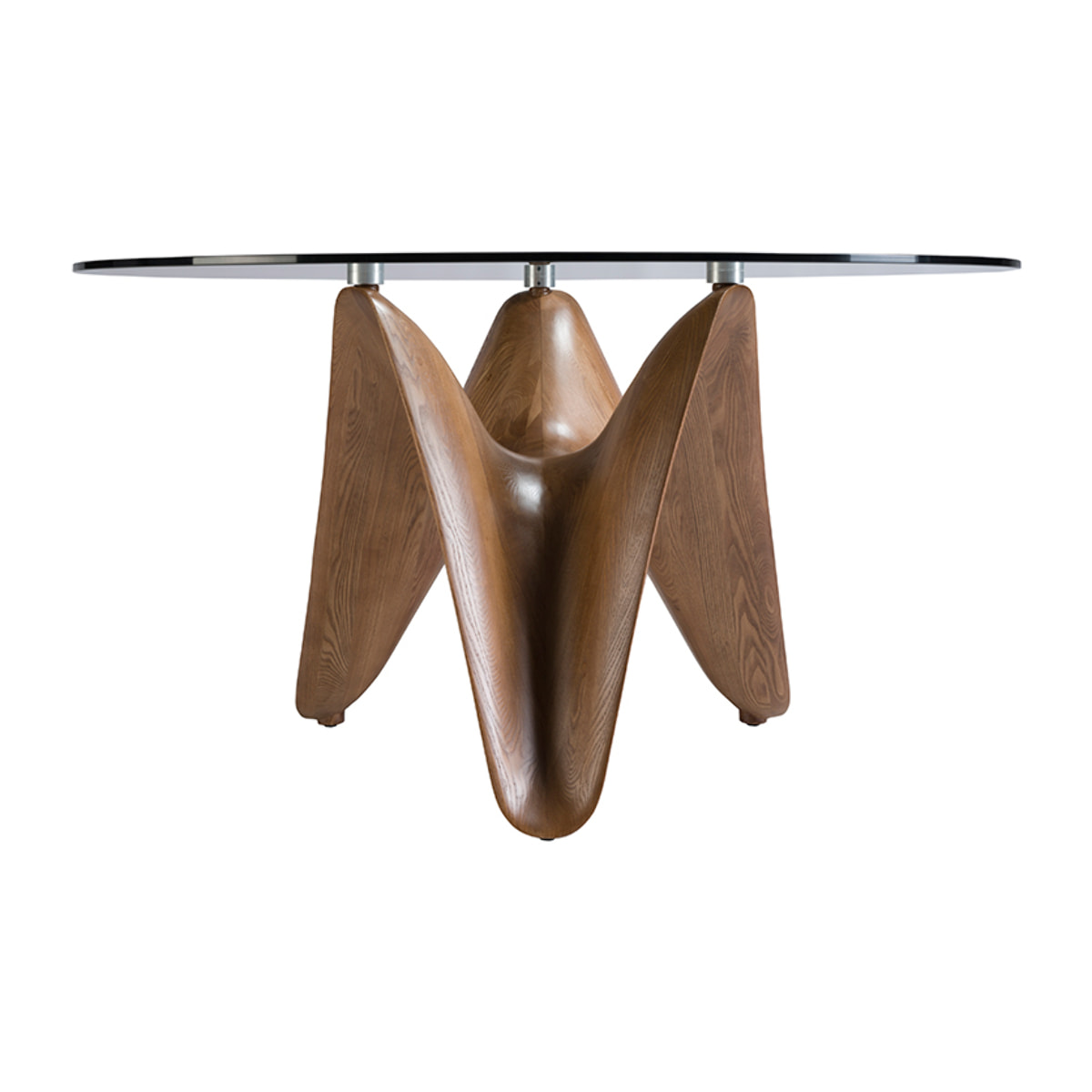 Mesa comedor redonda con tapa fija de cristal templado patas de madera en nogal 140x140x75cm