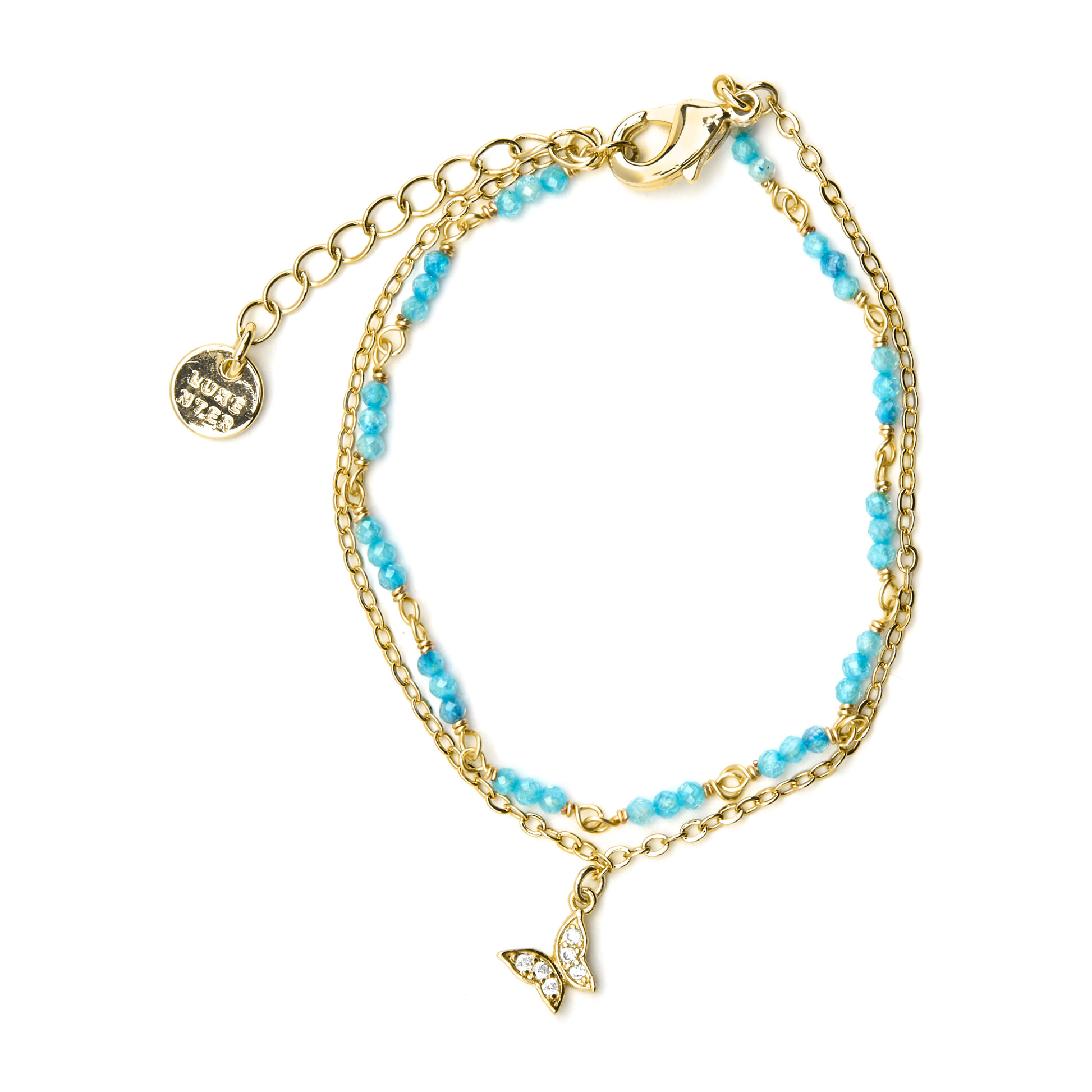Pulsera con Cristal Azul acabado oro 18k
