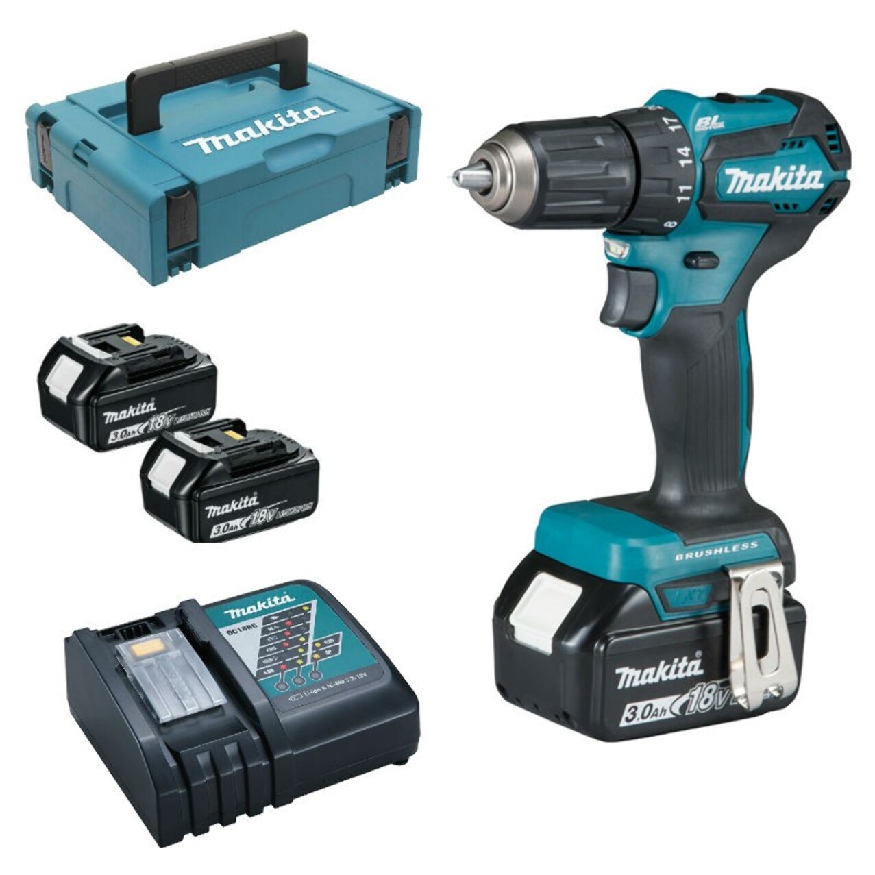 Perceuse visseuse MAKITA 18V Li-ion 3Ah - Ø13mm - 410W - 2 batteries + 1 chargeur + 1 malette transport - DDF483RFJ