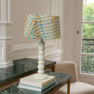 Lampe à poser en bois blanc et abat jour en tissu h39cm ROMY