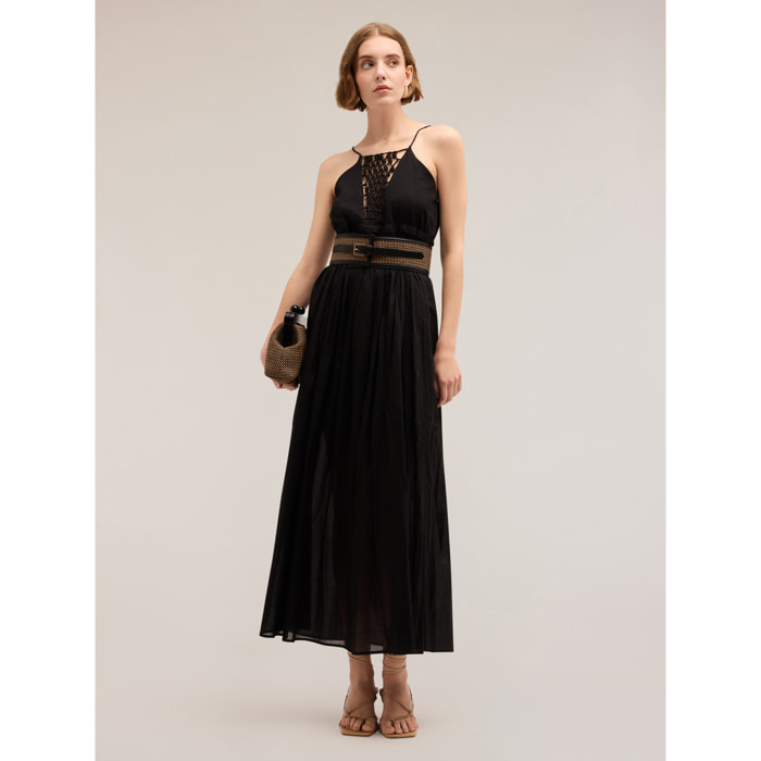 Motivi - Vestido largo con inserto bordado - Negro