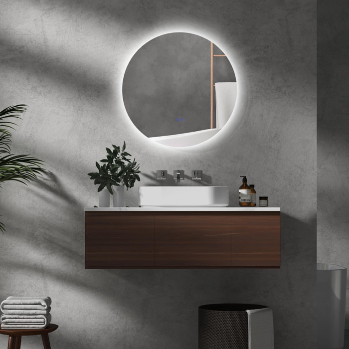 Miroir rond lumineux LED de salle de bain 70 cm avec éclairage interrupteur tactile système antibuée miroir mural LED à luminosité réglable 35 W gris