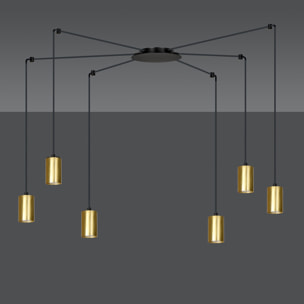 Lampada a sospensione Traker in acciaio nero opaco e oro