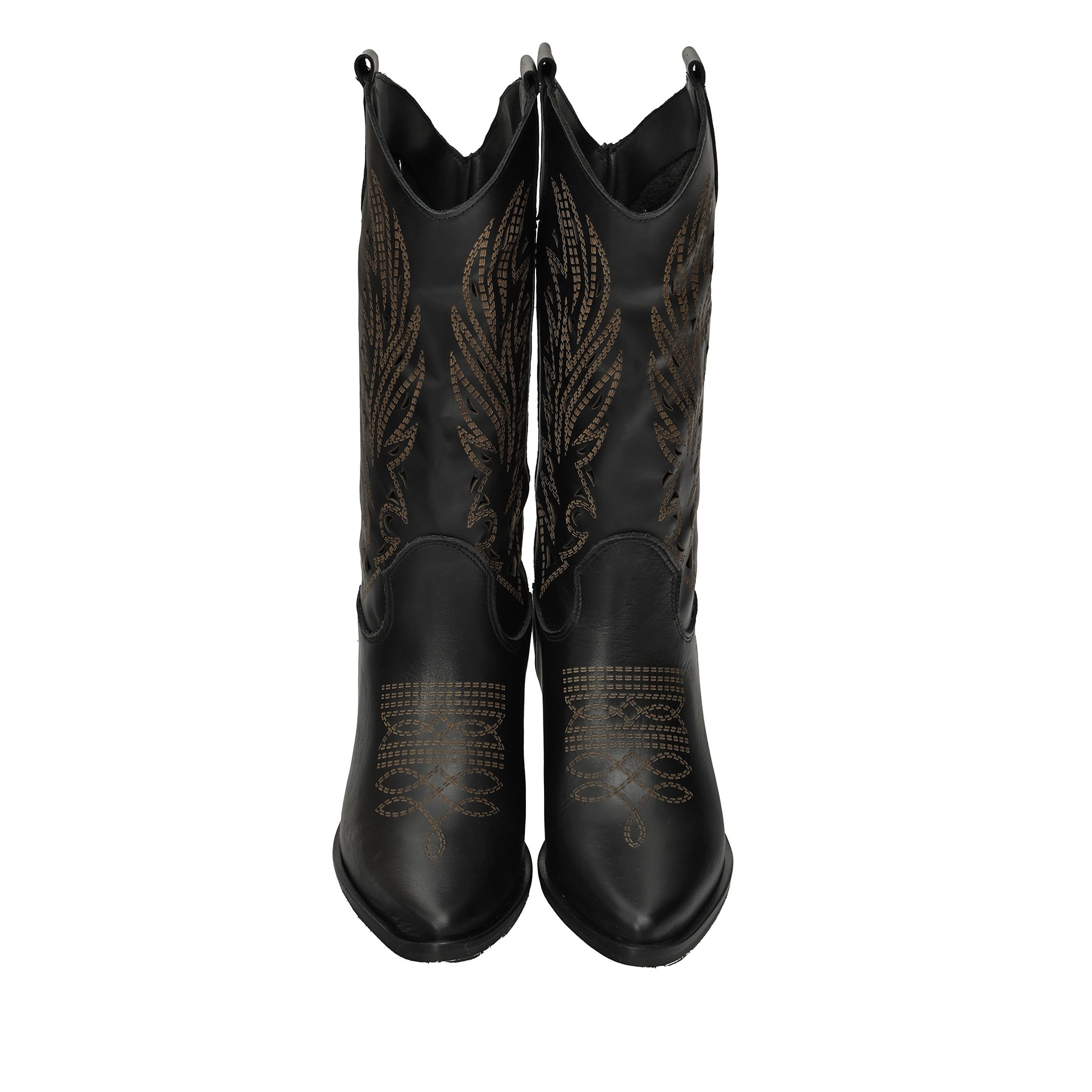 Stivaletti texani in vera pelle di vitello laserata con tacco comodo