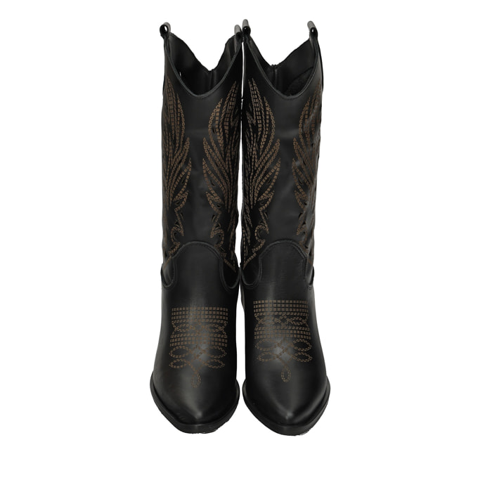 Stivaletti texani in vera pelle di vitello laserata con tacco comodo