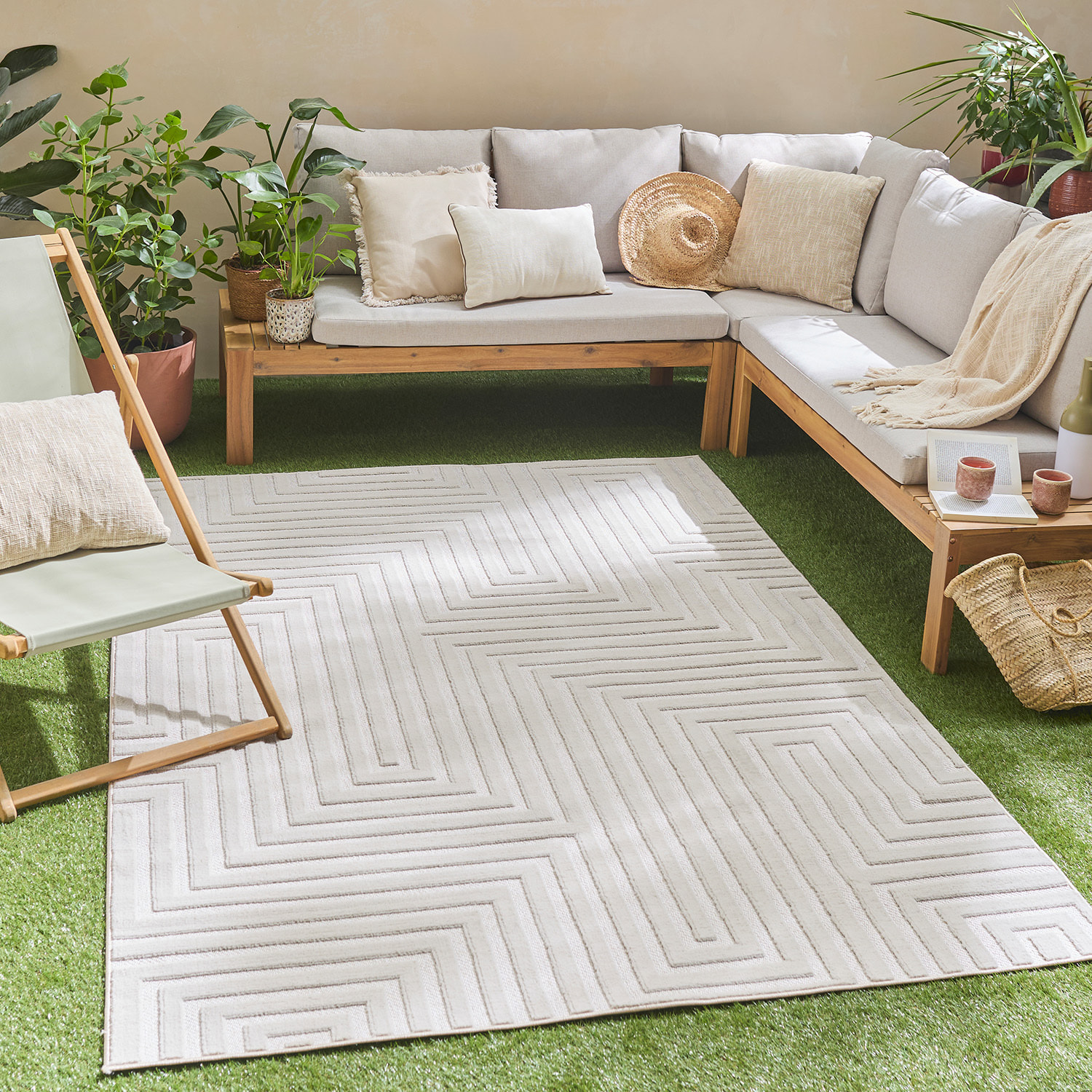 Tapis Loopin 338 crème - Motif en relief - Indoor & Outdoor