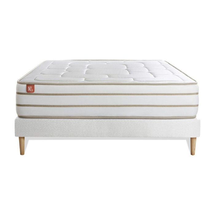 Ensemble Matelas Le Douillet - 26cm - Mémoire de forme - Matériaux éco-responsable - Sommier kit Blanc