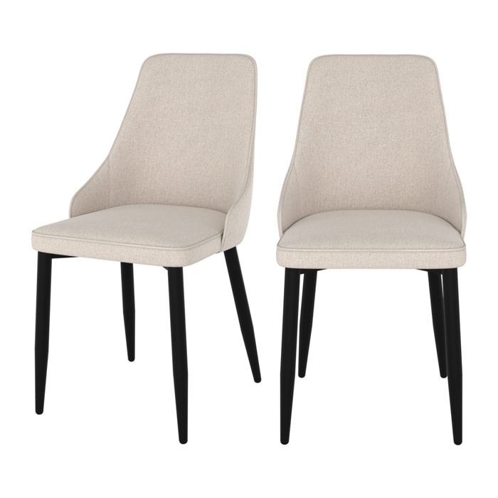 Lot de 2 chaises en tissu beige et pieds en métal - Pipo