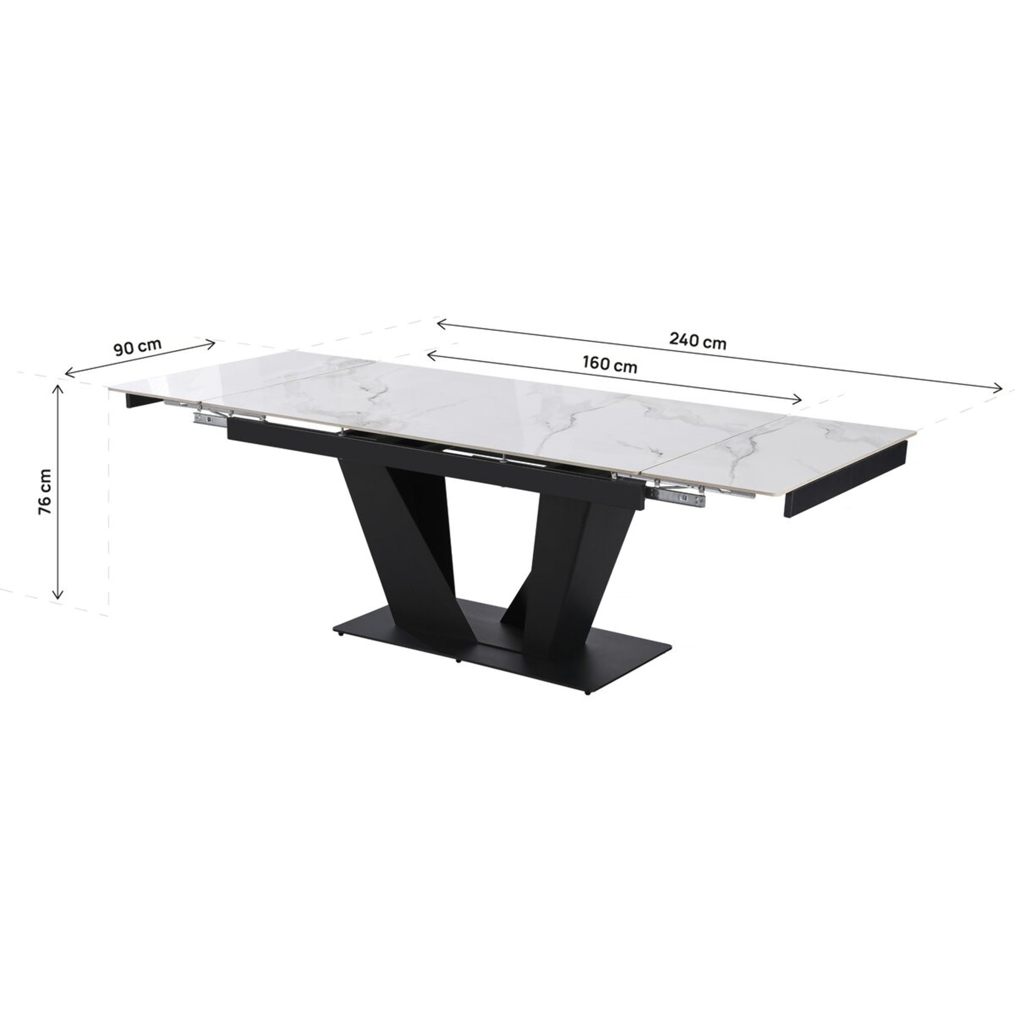 Table à manger extensible en céramique - 160/240 cm - 6 à 10 personnes "Nova" - Blanc marbré gris