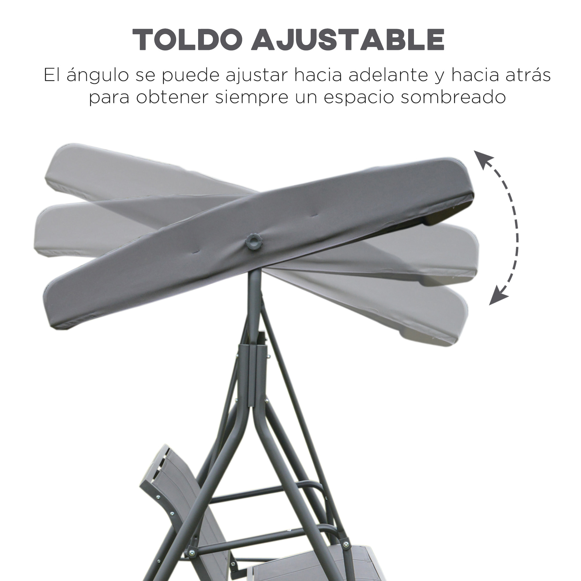 Columpio Balancín Jardín de 3 Plazas con Techo Parasol Ajustable Respaldo Transpirable y Marco de Acero para Terraza Balcón Exterior 175x118x159 cm Gris