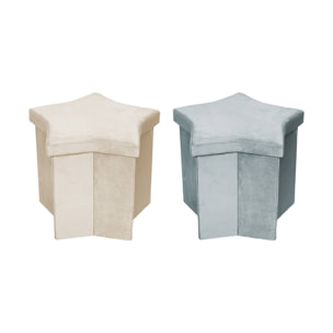 Lot de 2 tabourets-coffre pliables pour enfant avec assise en velours beige et en forme d'étoile