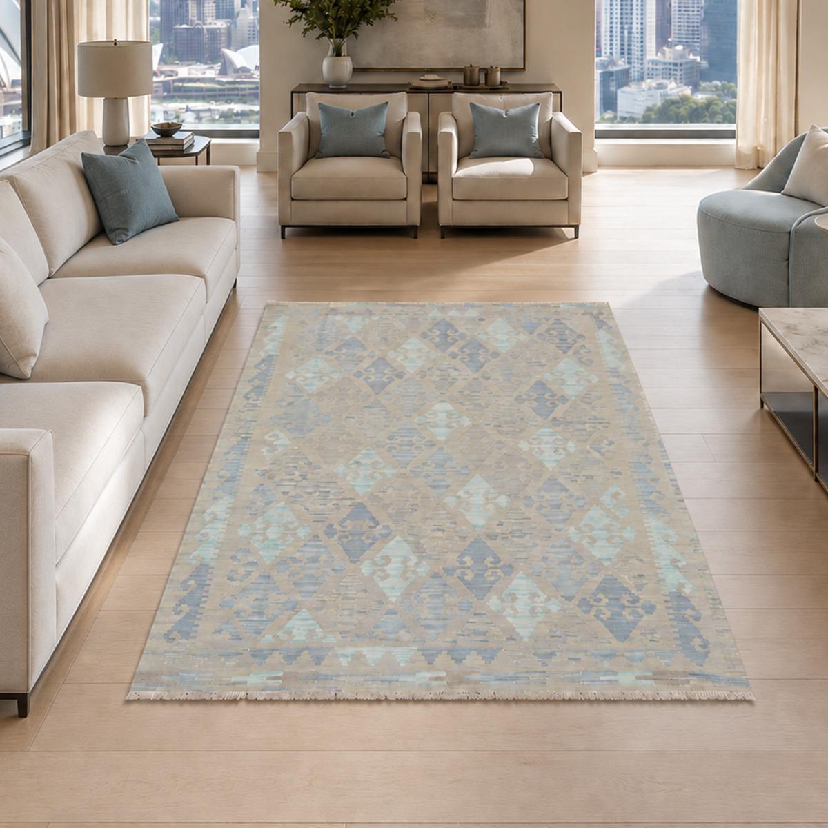 Tapis kilim au motif géométrique, tissage plat naturel, OJAG