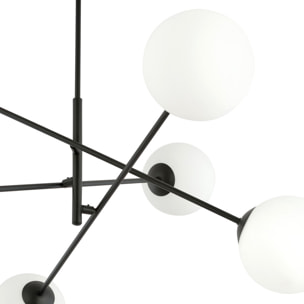 Lampada a sospensione Linear in acciaio nero opaco e vetro opalino